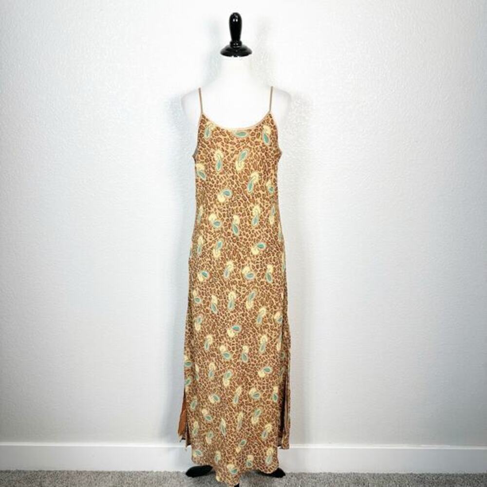 Y2K 90s Paisley Animal Print Festival Chiffon Chemise Slip Dress Size Small - Picture 1 of 15